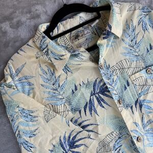 Joe Marlin Hawaiian Shirt Men's XL Yellow with Blue Palm Tree Print Comfort Fit